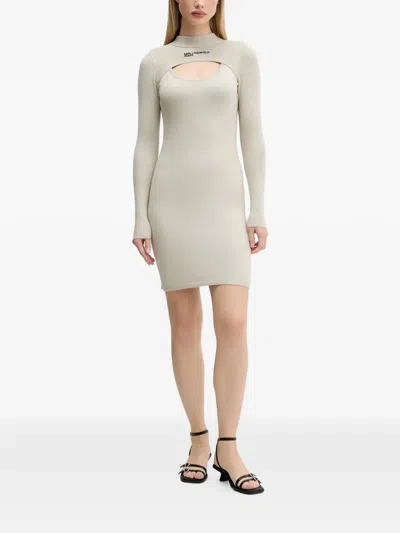 Karl Lagerfeld Jeans Long-sleeve Cut-out Mini Dress In Neutral
