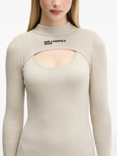 Karl Lagerfeld Jeans Long-sleeve Cut-out Mini Dress In Neutral
