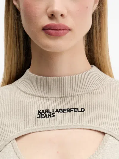Karl Lagerfeld Jeans Long-sleeve Cut-out Mini Dress In Neutral