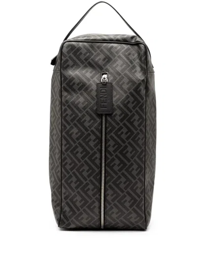 Pre-owned Fendi 2010-2025 Zucca Coated Canvas Shoe Case Handbag In Gray