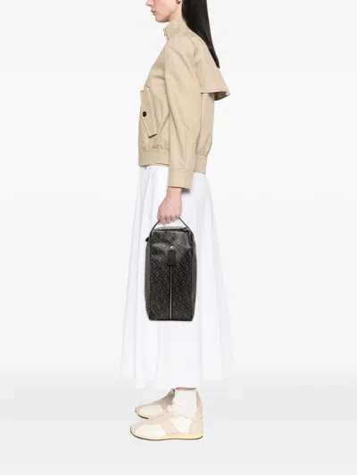 Pre-owned Fendi 2010-2025 Zucca Coated Canvas Shoe Case Handbag In Gray