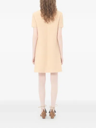 Valentino Wool Dress Short Sleeves Textured Fabric Bow In Neutral