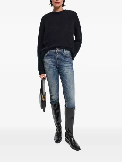 Dorothee Schumacher Distressed Leather Label-patch Jeans In Blue
