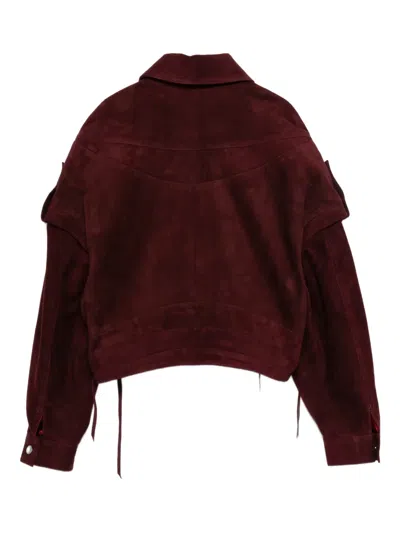 Manokhi Zip Suede Jacket In Burgundy