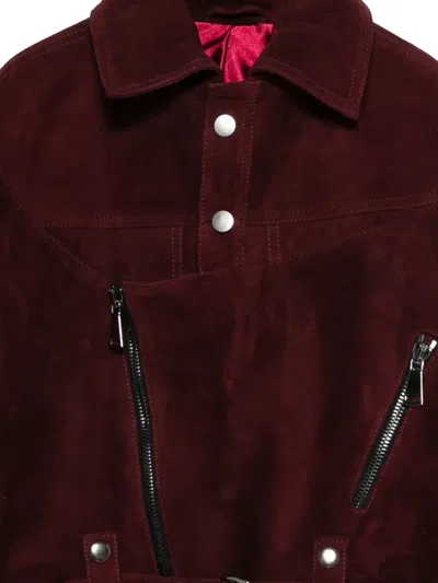Manokhi Zip Suede Jacket In Burgundy