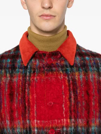 Pre-owned Romeo Gigli Checked-pattern Buttoned Jacket In Red
