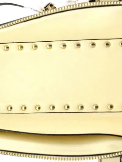 Pre-owned Valentino Garavani Rockstud Zip Up Top Handle Bag Leather East West Shoulder Bag In Neutral