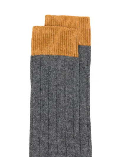 In The Box Ribbed Colour-block Socks In Gray