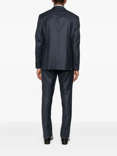 Canali Checked Single-breasted Suit In Blue