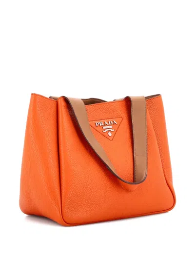 Pre-owned Prada Flou Dynamique Open Vitello Daino Small Tote Bag In Orange