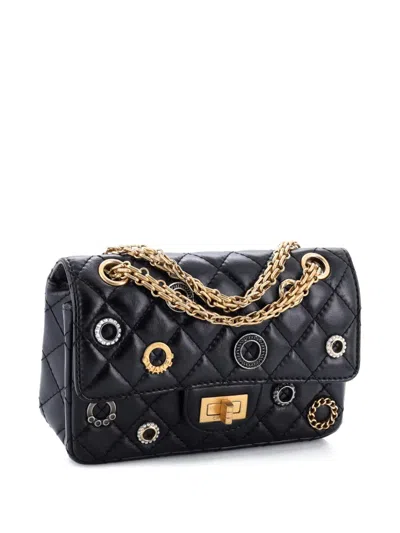 Pre-owned Chanel Crystal Charms 2.55 Reissue Flap Bag Aged Quilted Calfskin 224 Shoulder Bag In Black