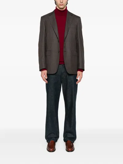 Canali Checked Two-button Blazer In Brown