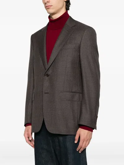 Canali Checked Two-button Blazer In Brown
