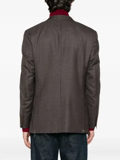 Canali Checked Two-button Blazer In Brown