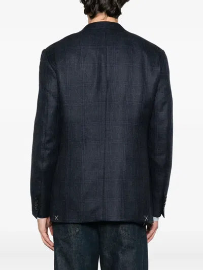 Canali Checked Two-button Blazer In Blue