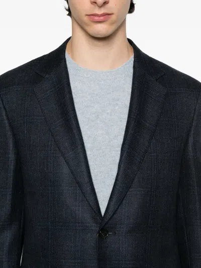 Canali Checked Two-button Blazer In Blue