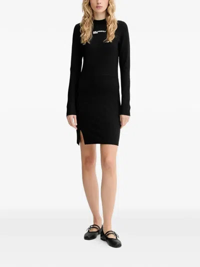 Karl Lagerfeld Jeans Logo-print Mini Dress In Black