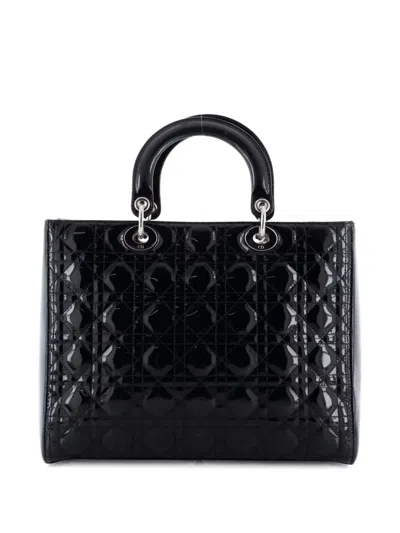 Pre-owned Dior Lady  Bag Cannage Quilt Patent Large Satchel In Black