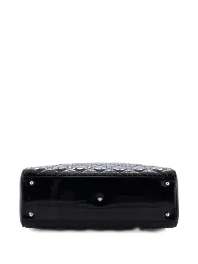 Pre-owned Dior Lady  Bag Cannage Quilt Patent Large Satchel In Black