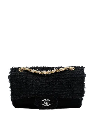 Pre-owned Chanel 2009-2010 Medium Classic Tweed Single Flap Shoulder Bag In Black