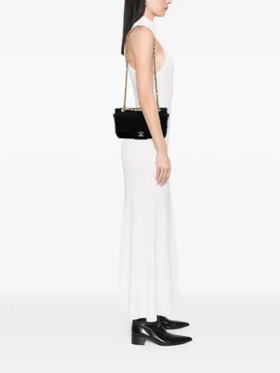 Pre-owned Chanel 2009-2010 Medium Classic Tweed Single Flap Shoulder Bag In Black