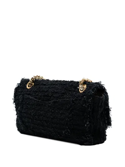Pre-owned Chanel 2009-2010 Medium Classic Tweed Single Flap Shoulder Bag In Black