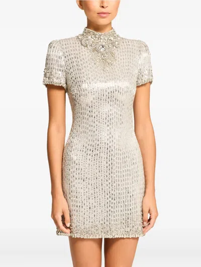 Jenny Packham Kitty Crystal-embellished Turtleneck Mini Dress In Silver