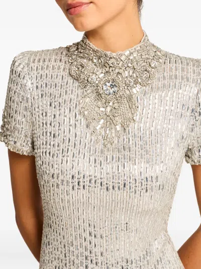 Jenny Packham Kitty Crystal-embellished Turtleneck Mini Dress In Silver