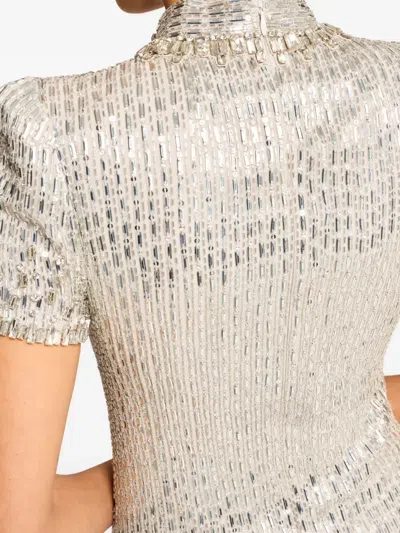Jenny Packham Kitty Crystal-embellished Turtleneck Mini Dress In Silver