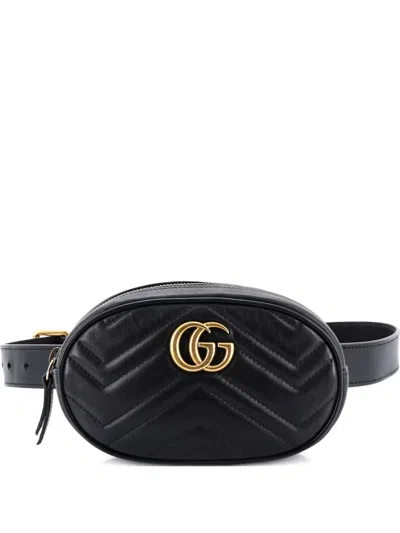 Pre-owned Gucci Gg Marmont Matelasse Leather Belt Bag In Black