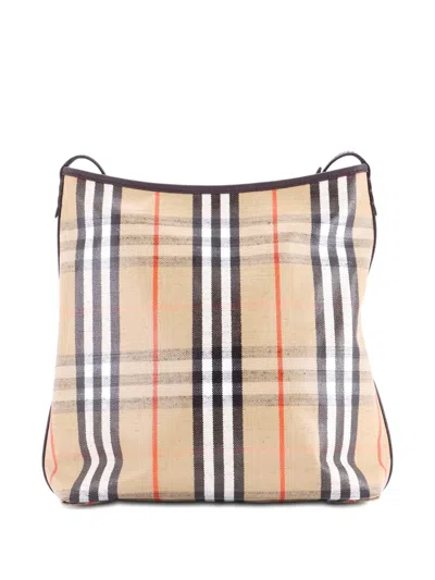 Pre-owned Burberry Highlands Check Coated Canvas And Leather Small Shoulder Bag In Brown