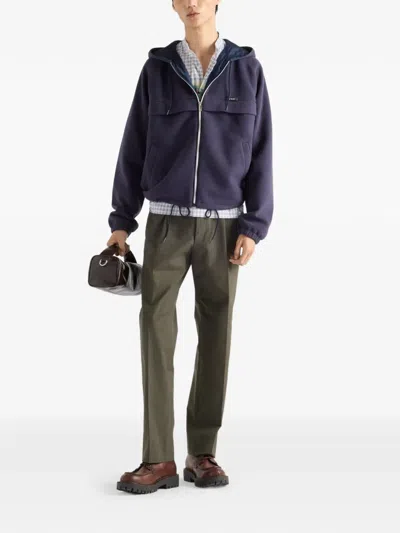 Prada Hooded Raglan Sleeve Jacket In Blue