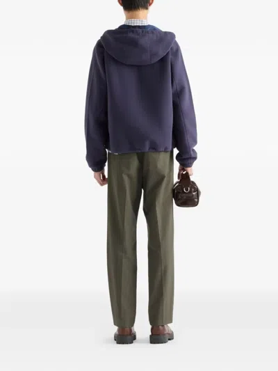 Prada Hooded Raglan Sleeve Jacket In Blue