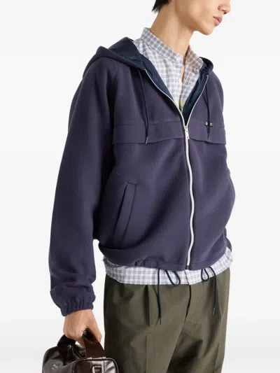 Prada Hooded Raglan Sleeve Jacket In Blue