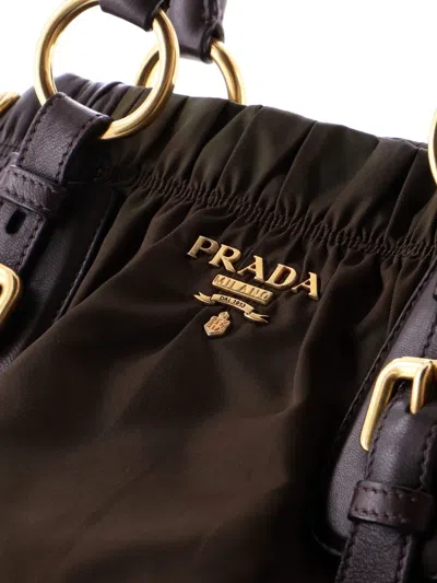 Pre-owned Prada Gaufre Convertible Leather And Tessuto Large Satchel In Brown