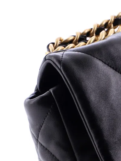 Pre-owned Chanel 19 Flap Bag Quilted Stitched Lambskin Medium Shoulder Bag In Black