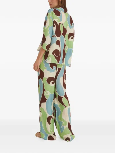 Cara Cara Girona Printed Trousers In Green