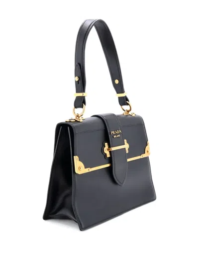 Pre-owned Prada Cahier Convertible City Calf And Saffiano Medium Shoulder Bag In Black