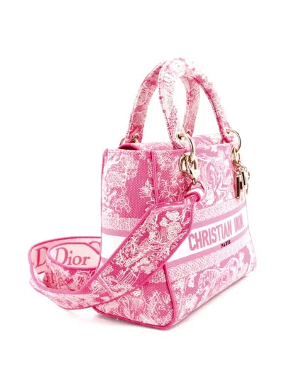 Pre-owned Dior Toile De Jouy Lady D-lite Bag Embroidered Canvas Tote Bag In Pink