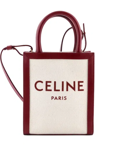 Pre-owned Celine Vertical Cabas Canvas With Leather Mini Tote Bag In Neutral