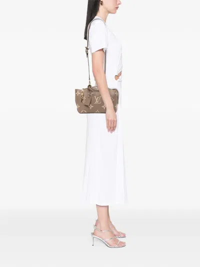 Pre-owned Louis Vuitton 2021-2025 Bicolor Monogram Empreinte Giant Petit Palais Satchel In Brown