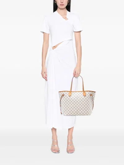 Pre-owned Louis Vuitton 2017 Damier Azur Neverfull Mm Tote Bag In White