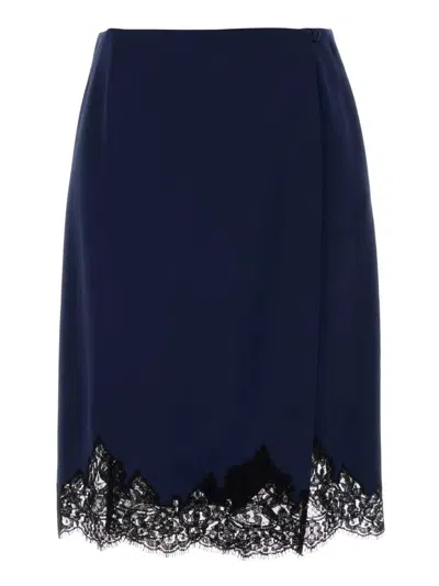 Stella Mccartney Lace-trim Satin Midi Skirt In Blue