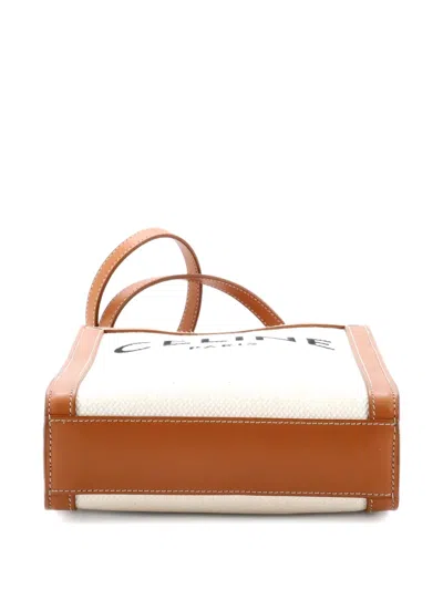 Pre-owned Celine Vertical Cabas Canvas With Leather Mini Tote Bag In Brown