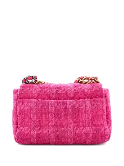 Pre-owned Chanel 19 Flap Bag Quilted Tweed Medium Crossbody Bag In Pink