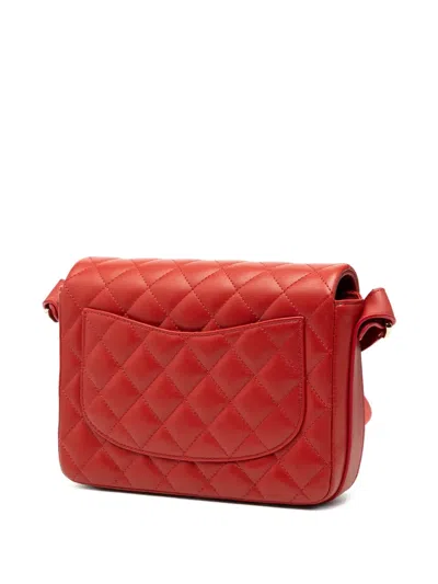 Pre-owned Chanel 2020 Cc Quilted Calfskin Ruffle Strap Flap Crossbody Bag In Red