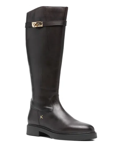 Keys Buckle Strap Boots In Brown