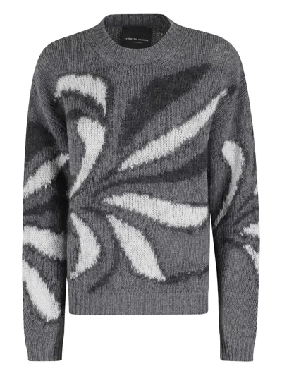 Roberto Collina Flower Inlay Crewneck Sweater In Gray