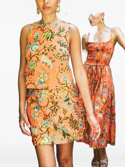 Cara Cara Roseland Floral Mini Skirt In Orange