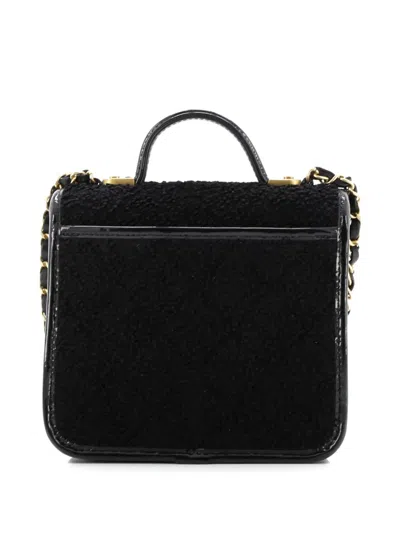 Pre-owned Chanel School Memory Top Handle Flap Bag Quilted Tweed With Patent Mini Shoulder Bag In Black
